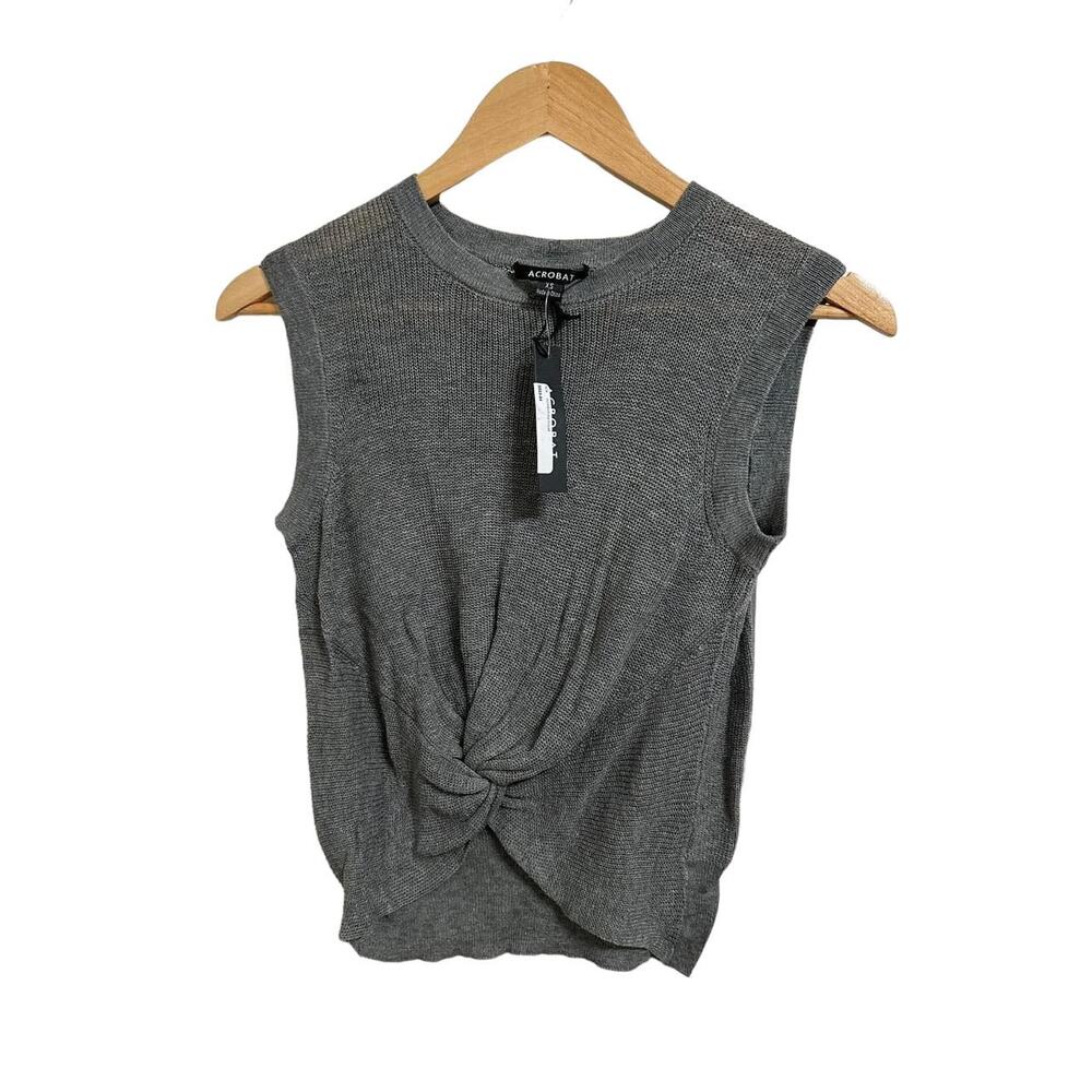 Acrobat Women's Gray Sleeveless‎ Front Twist Round Neck Knitwear Tops Size XS